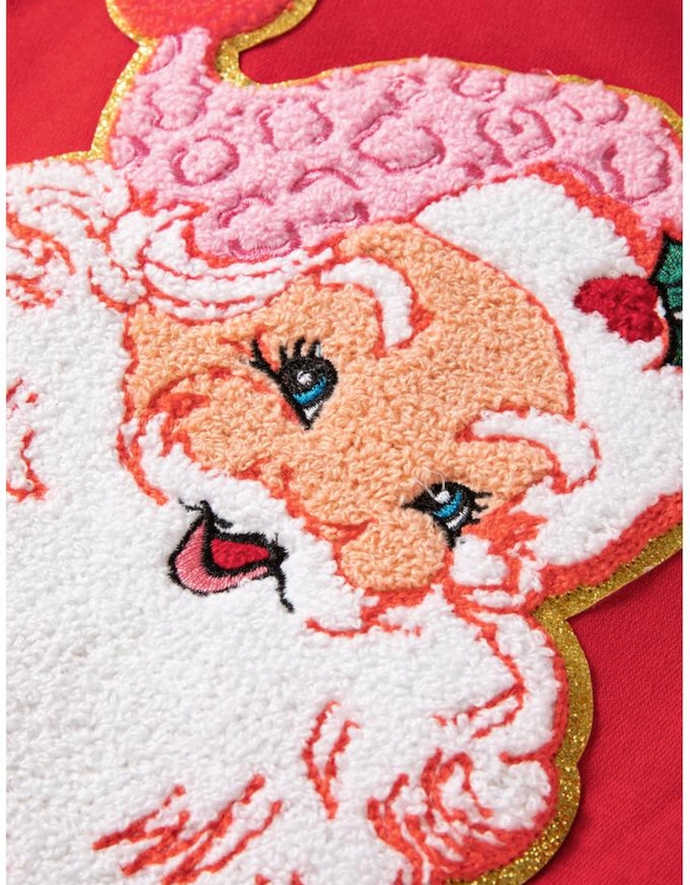 Red Santa Claus Graphic Crewneck Raglan Sleeve Christmas Sweatshirt