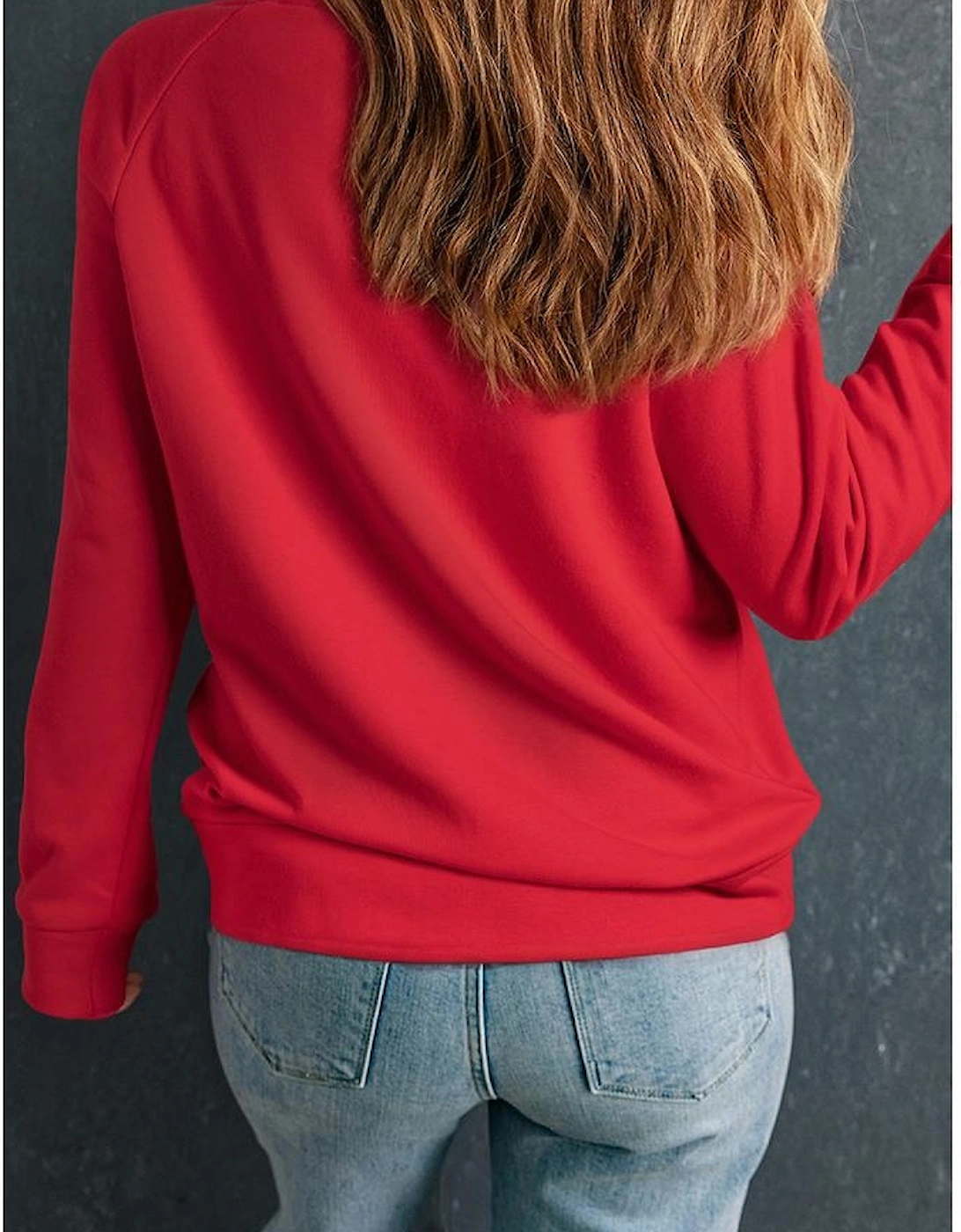 Red Santa Claus Graphic Crewneck Raglan Sleeve Christmas Sweatshirt