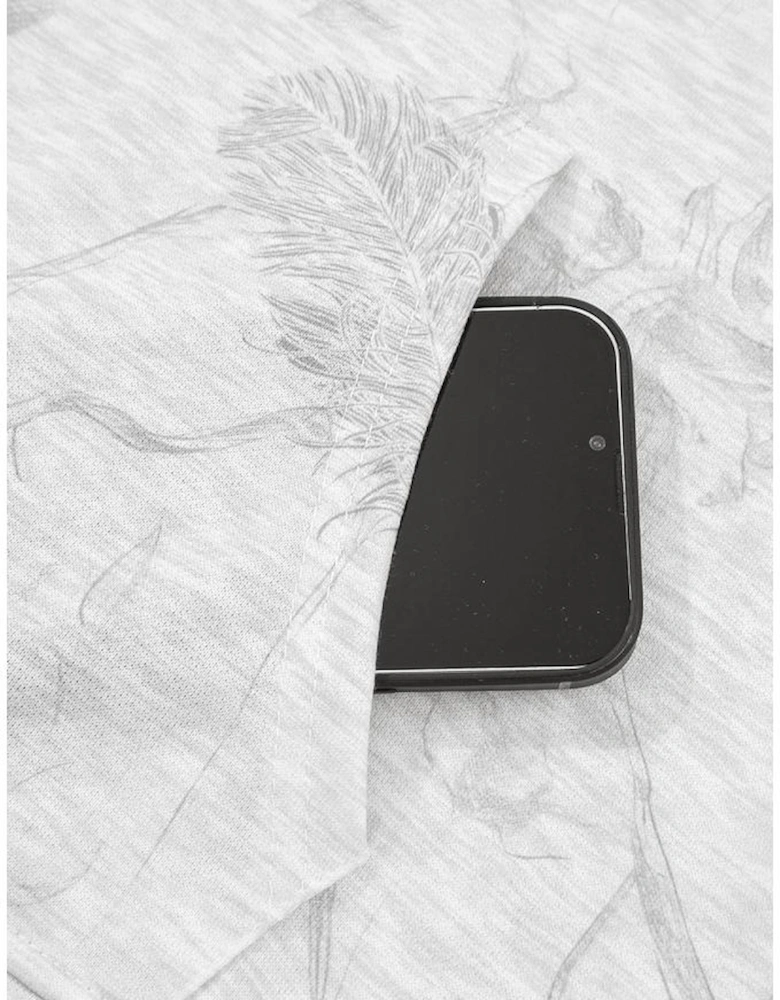 Light Grey Abstract Print Loose Drop Sleeve Hoodie Elastic Waistband 2pcs Pant Set