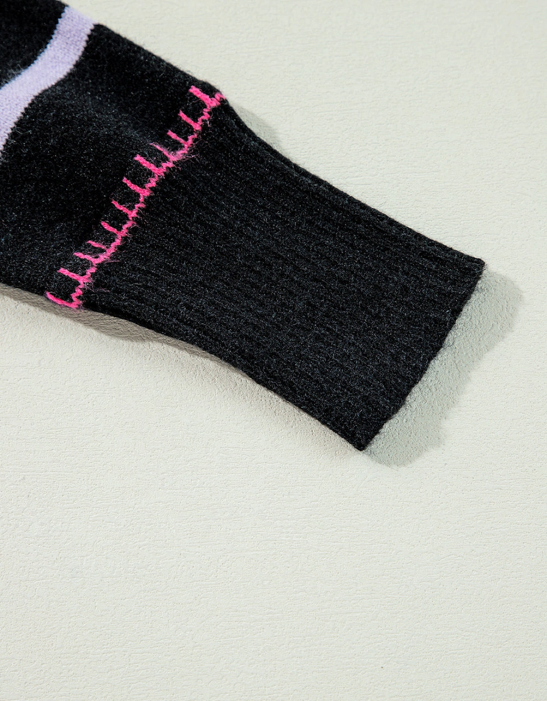 Black Colorful Striped Ribbed Trim Sweater