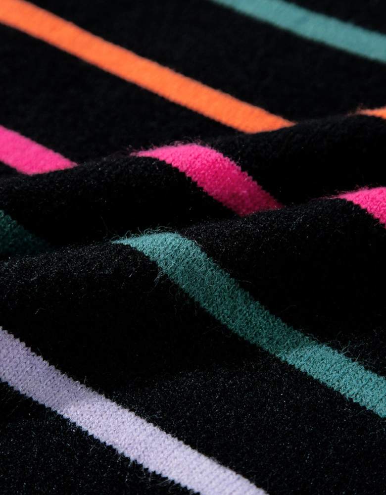 Black Colorful Striped Ribbed Trim Sweater