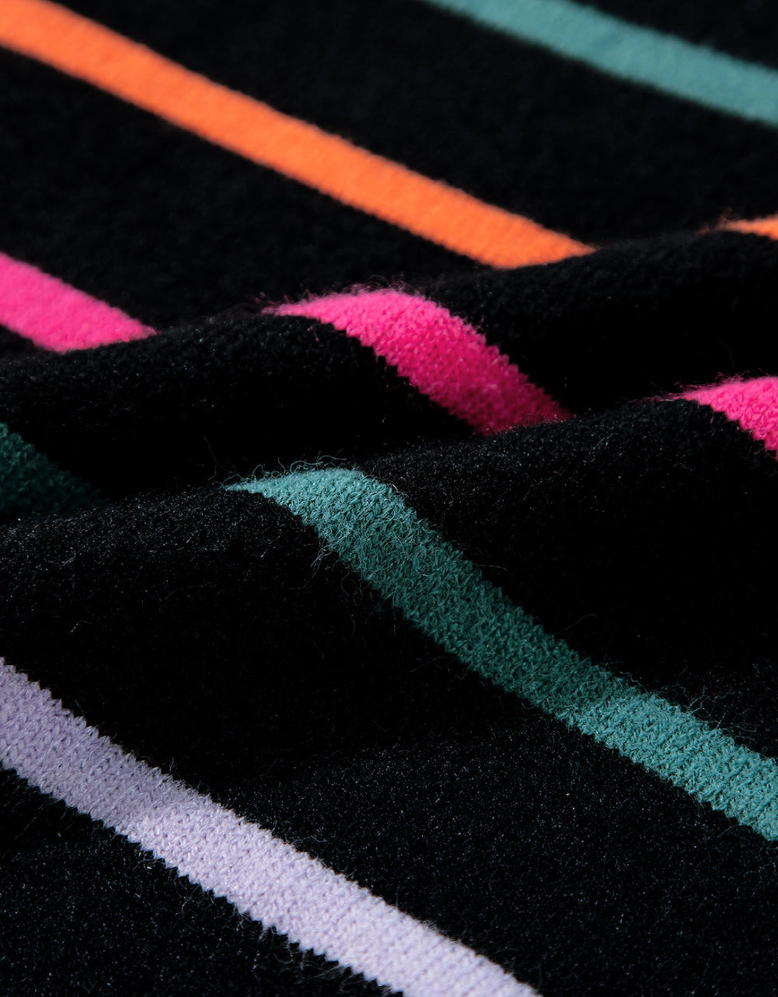 Black Colorful Striped Ribbed Trim Sweater