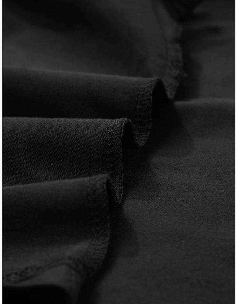 Black Ruffled Crew Neck Slim Fit Top