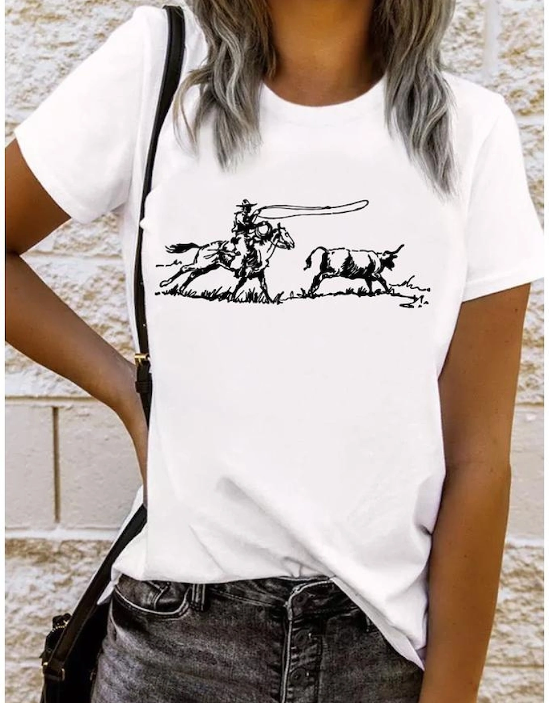 White Western Rodeo Graphic Casual T Shirt