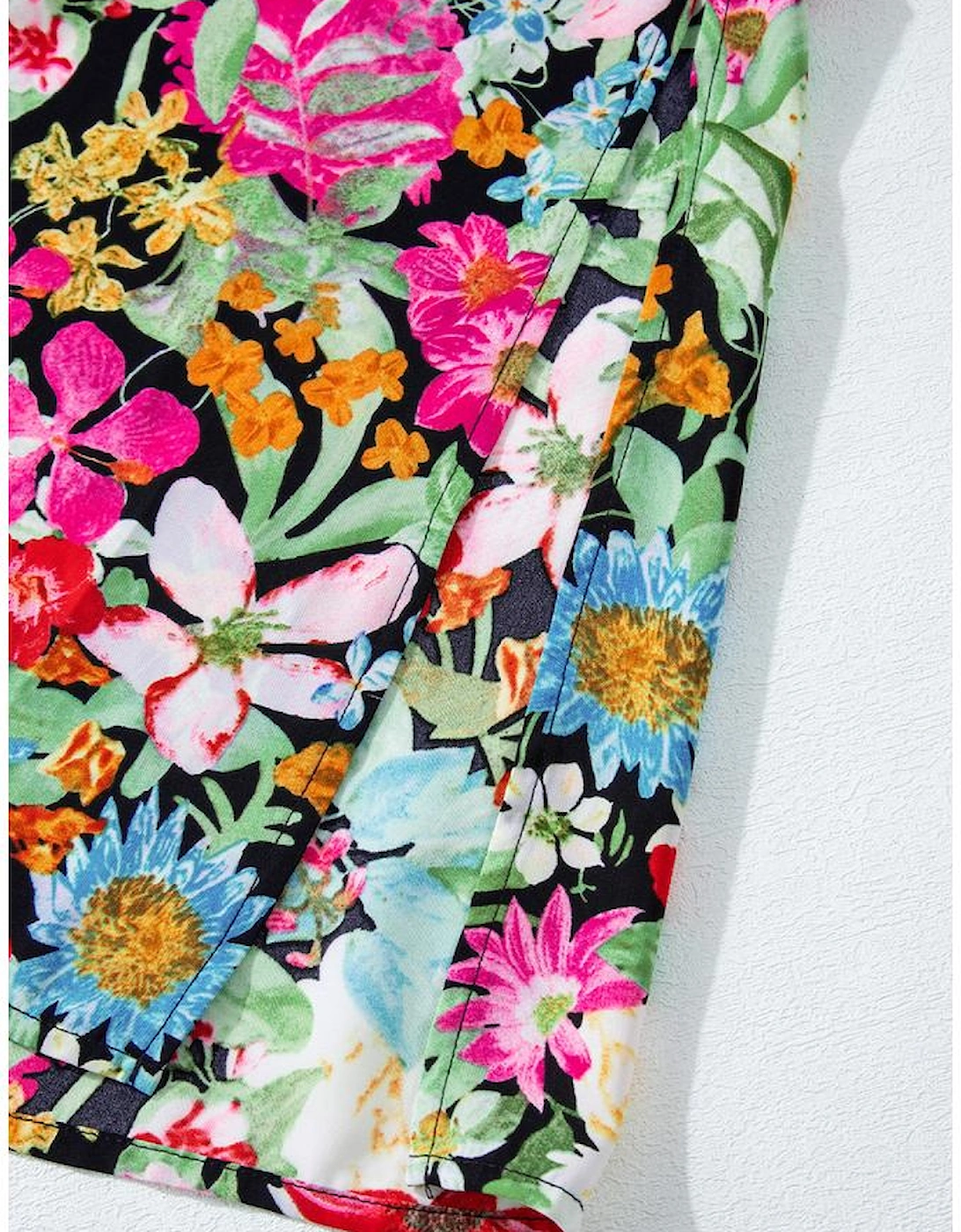 Green Floral Puff Sleeve V Neck Tassel Drawstring Dress