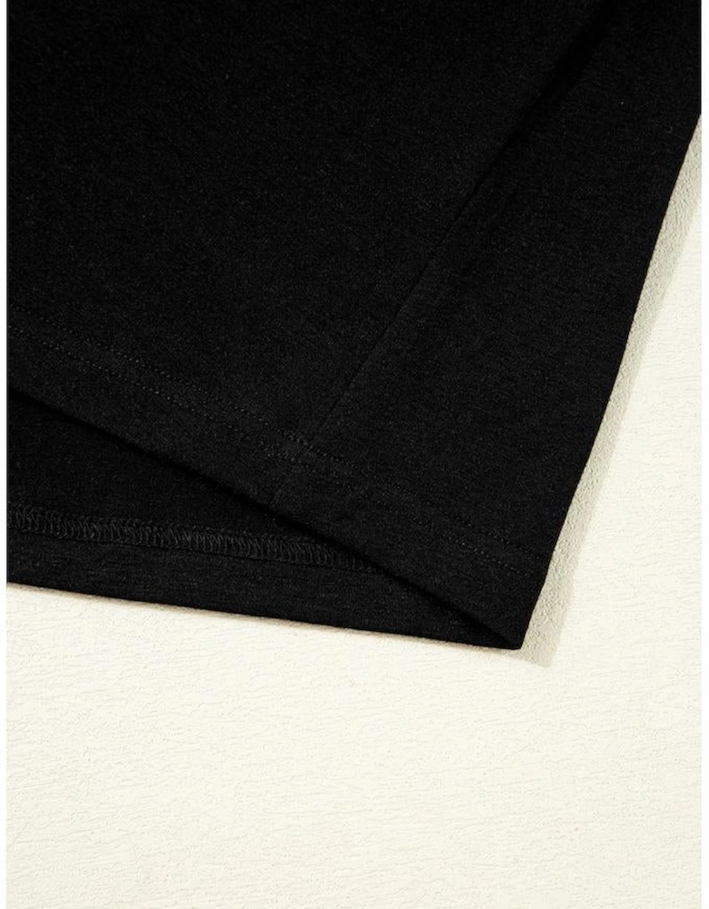 Black Floral Mesh Patchwork Loose V Neck Plus Size T Shirt