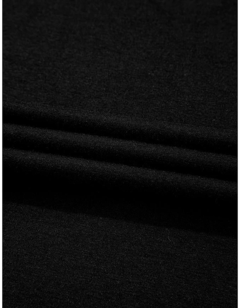 Black Floral Mesh Patchwork Loose V Neck Plus Size T Shirt