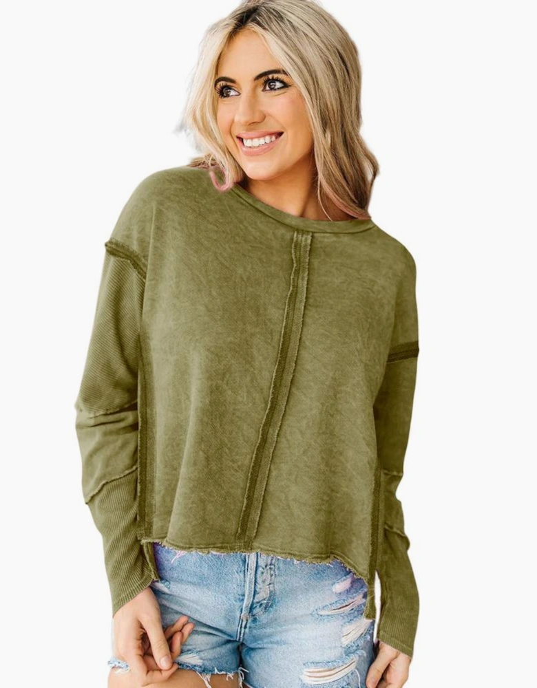 Azura Exchange Green High Low Raw Edge Sweatshirt