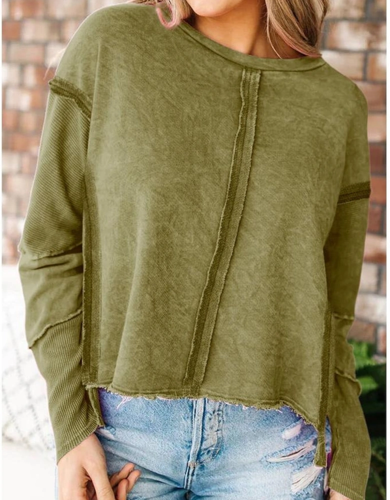 Azura Exchange Green High Low Raw Edge Sweatshirt