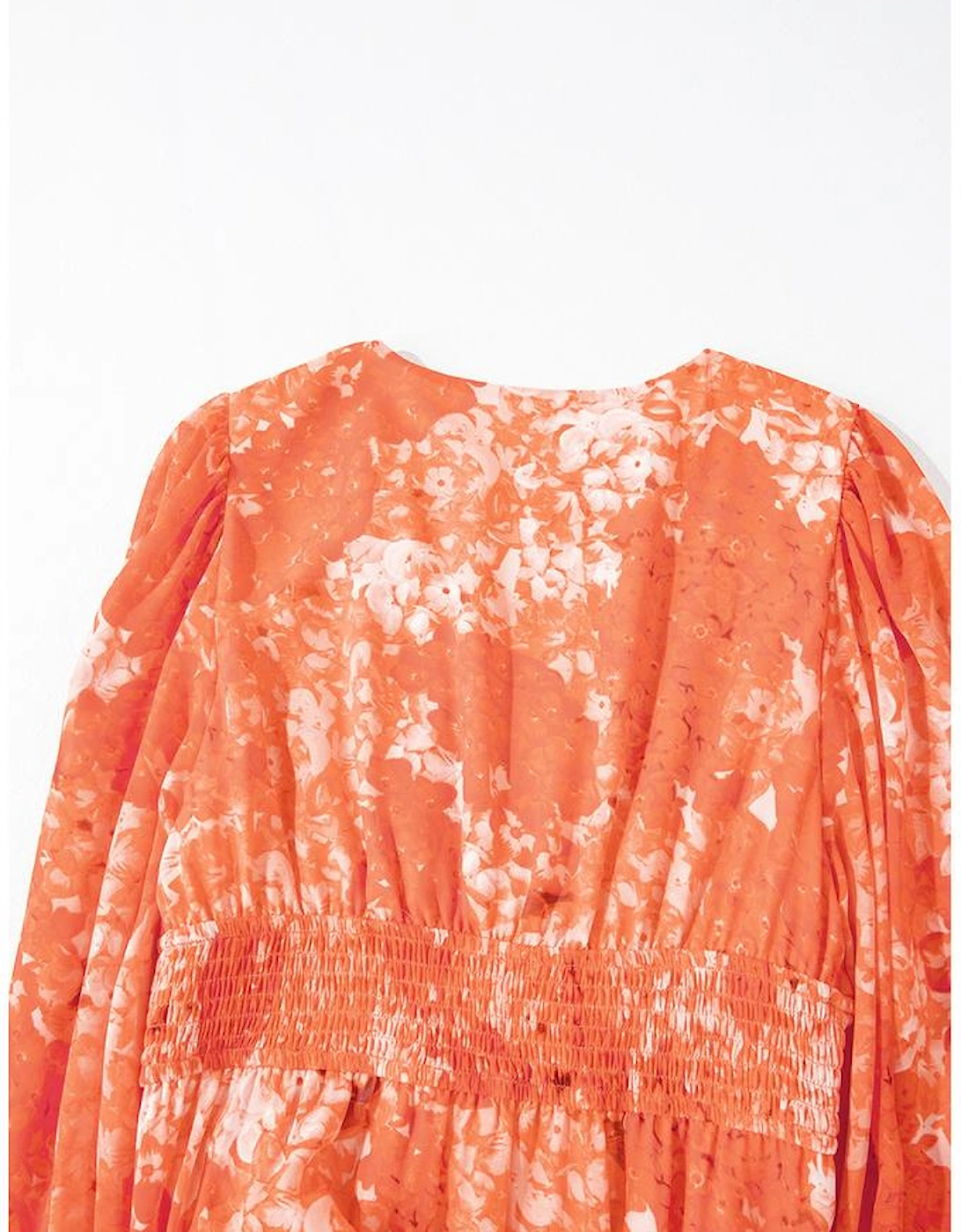 Orange Boho Floral Bishop Sleeve V Neck Tiered Maxi Dress