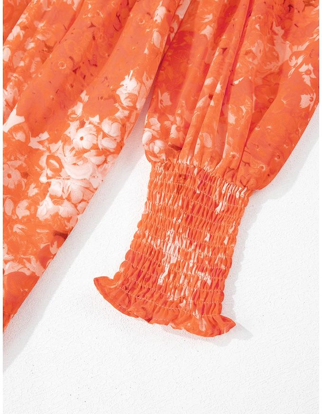 Orange Boho Floral Bishop Sleeve V Neck Tiered Maxi Dress