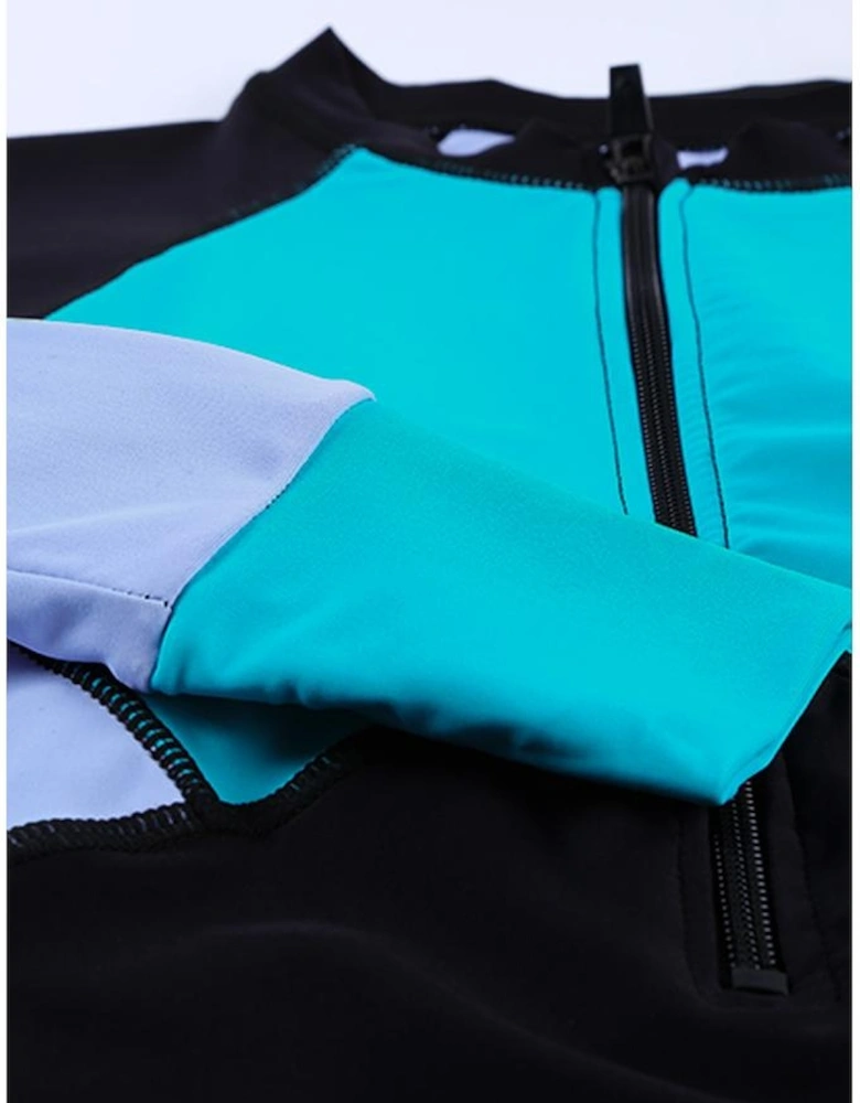 Azura Exchange Color Block Zip Up Rashguard Top