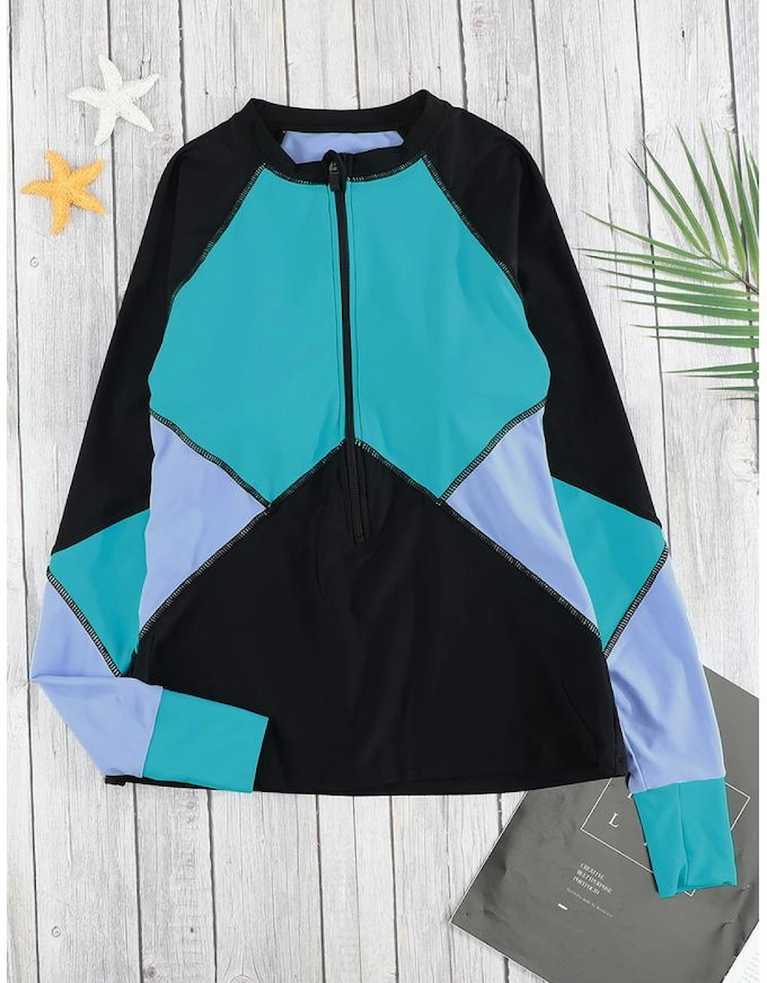 Azura Exchange Color Block Zip Up Rashguard Top