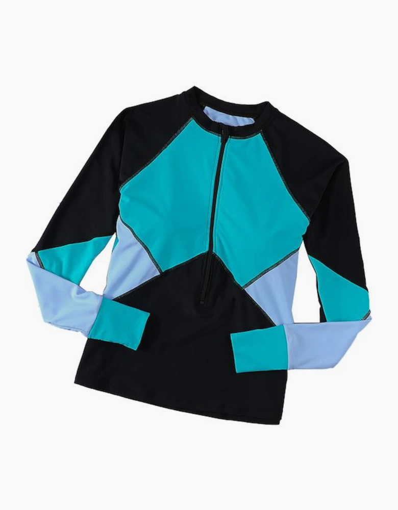 Azura Exchange Color Block Zip Up Rashguard Top