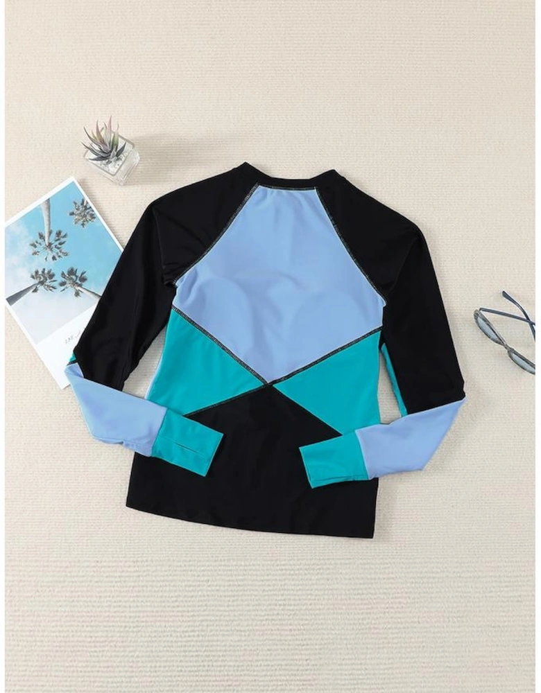 Azura Exchange Color Block Zip Up Rashguard Top