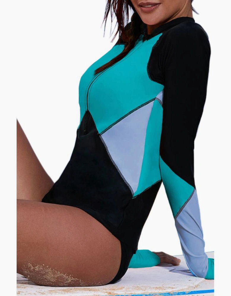 Azura Exchange Color Block Zip Up Rashguard Top