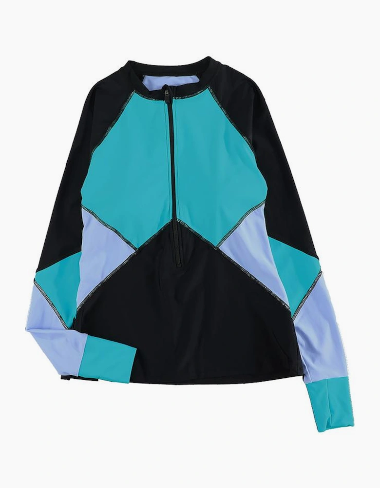 Azura Exchange Color Block Zip Up Rashguard Top