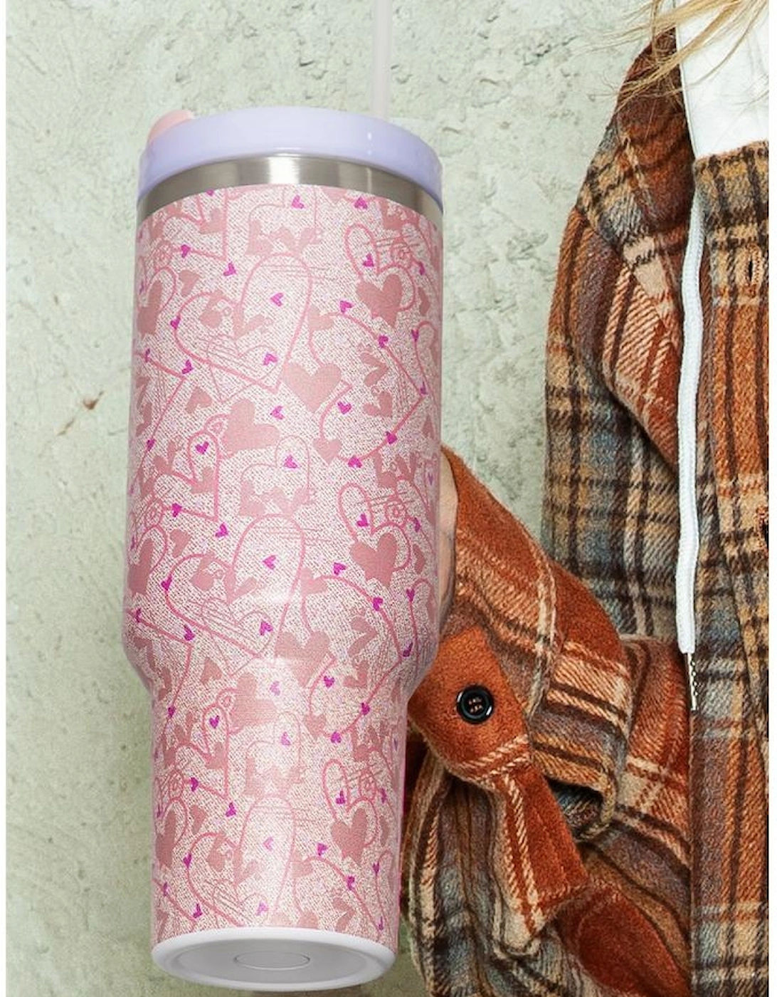 Azura Exchange Apricot Pink Valentine Heart Shaped Print Stainless Steel Vacuum Cup, 5 of 4