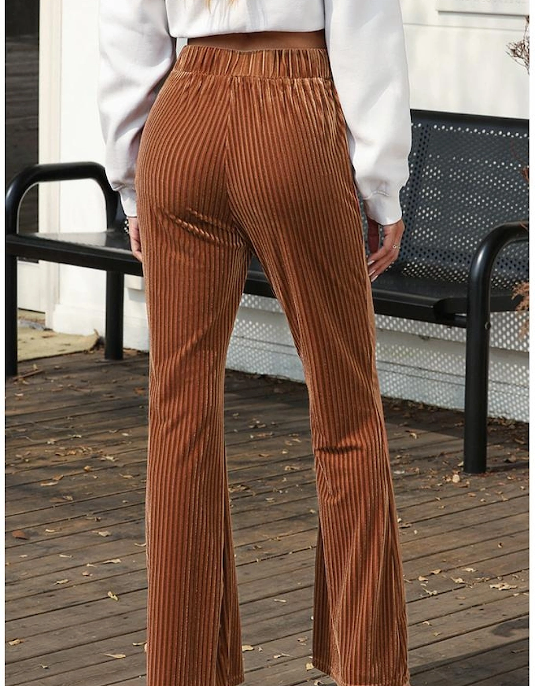 Chestnut Solid Color High Waist Flare Corduroy Pants