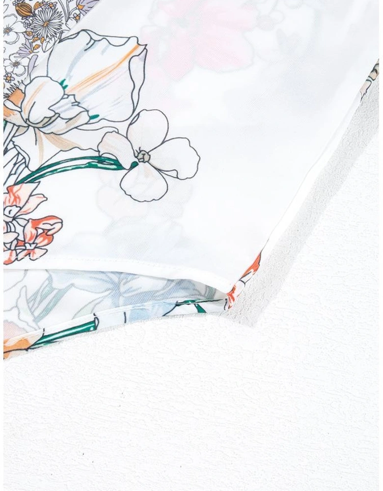 Purple Boho Floral Bishop Sleeve Button Up Loose Shirt