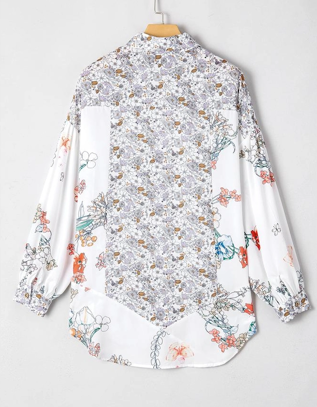 Purple Boho Floral Bishop Sleeve Button Up Loose Shirt