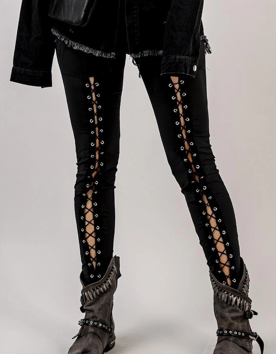 Black Grommet Lace Up Front Leggings