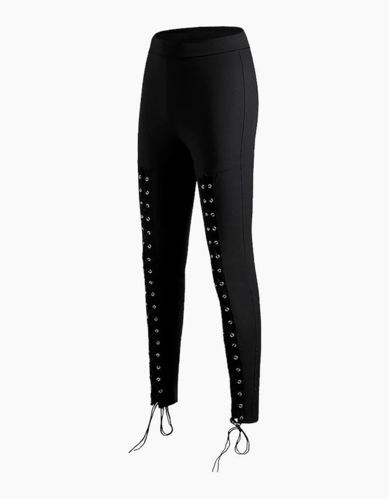 Black Grommet Lace Up Front Leggings