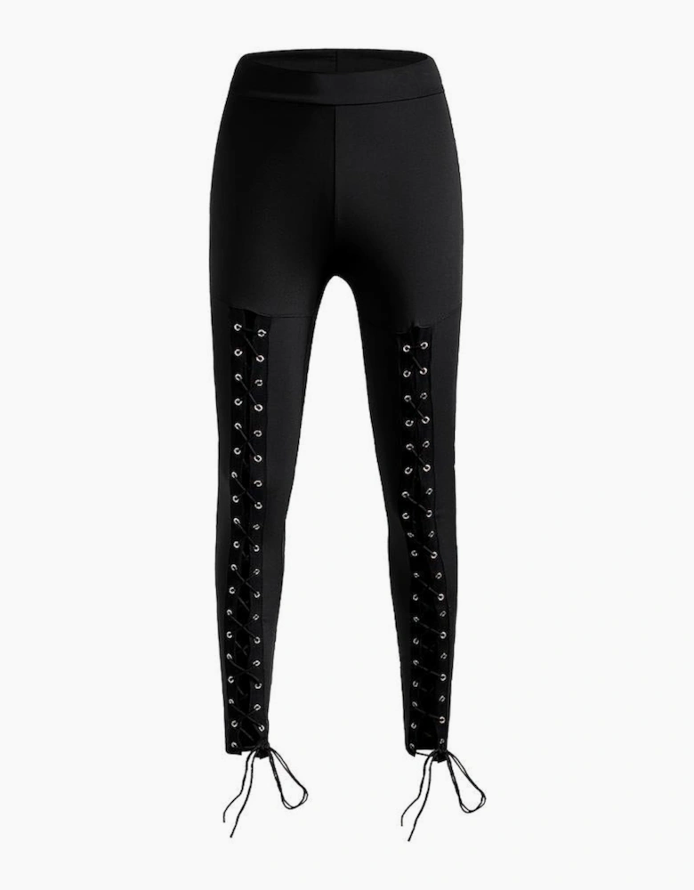 Black Grommet Lace Up Front Leggings