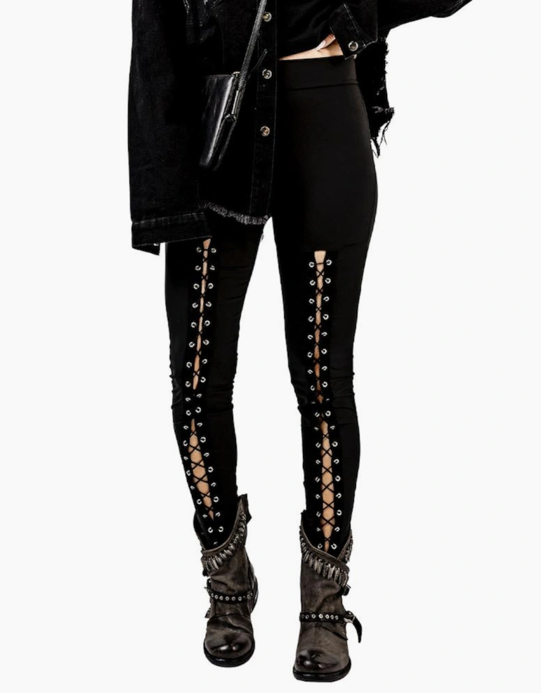 Black Grommet Lace Up Front Leggings