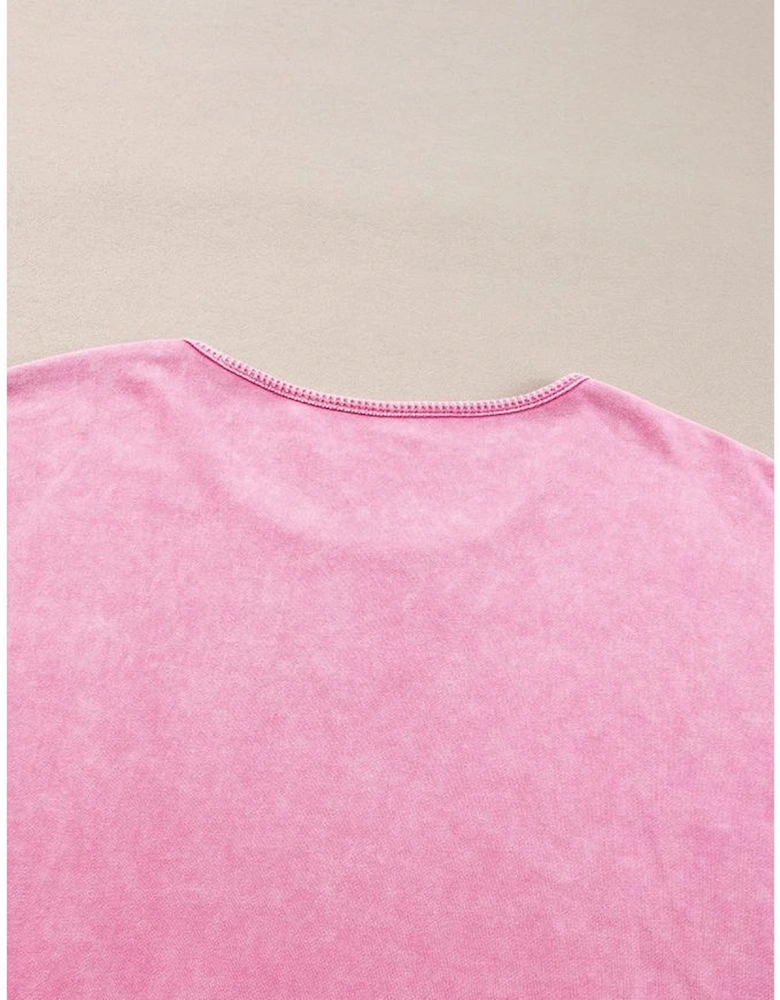 Pink Plus Size Mineral Wash Drop Shoulder Round Neck Sweatshirt