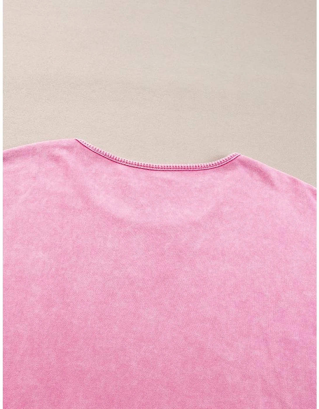 Pink Plus Size Mineral Wash Drop Shoulder Round Neck Sweatshirt, 9 of 8