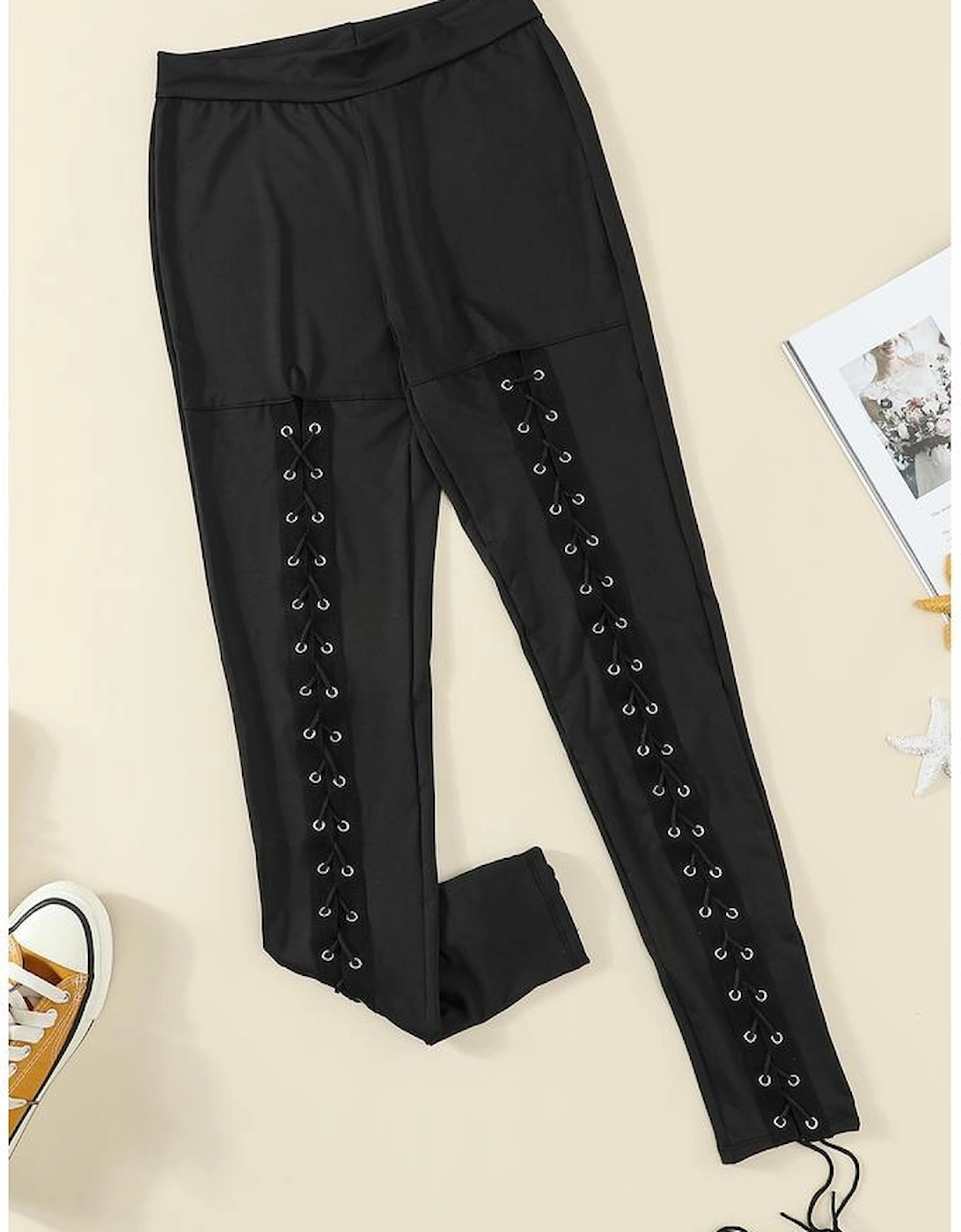 Black Grommet Lace Up Front Leggings