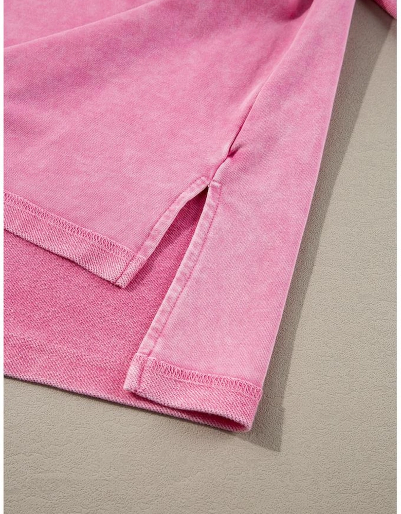 Pink Plus Size Mineral Wash Drop Shoulder Round Neck Sweatshirt