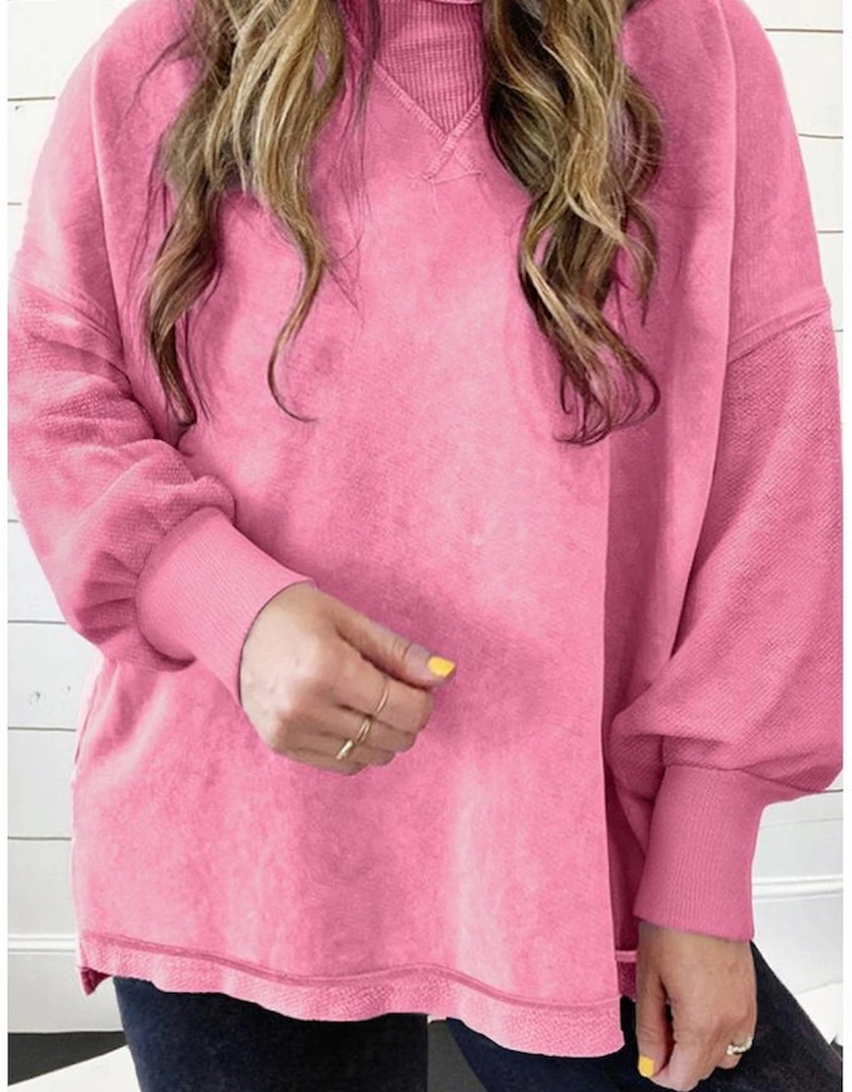 Pink Plus Size Mineral Wash Drop Shoulder Round Neck Sweatshirt
