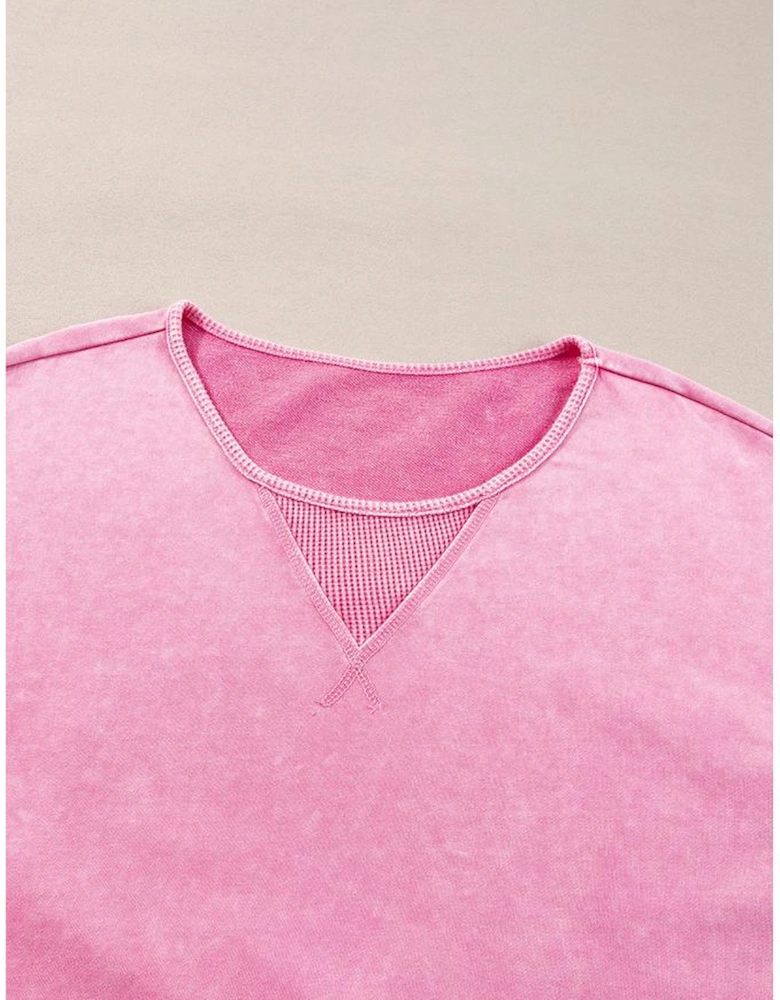 Pink Plus Size Mineral Wash Drop Shoulder Round Neck Sweatshirt