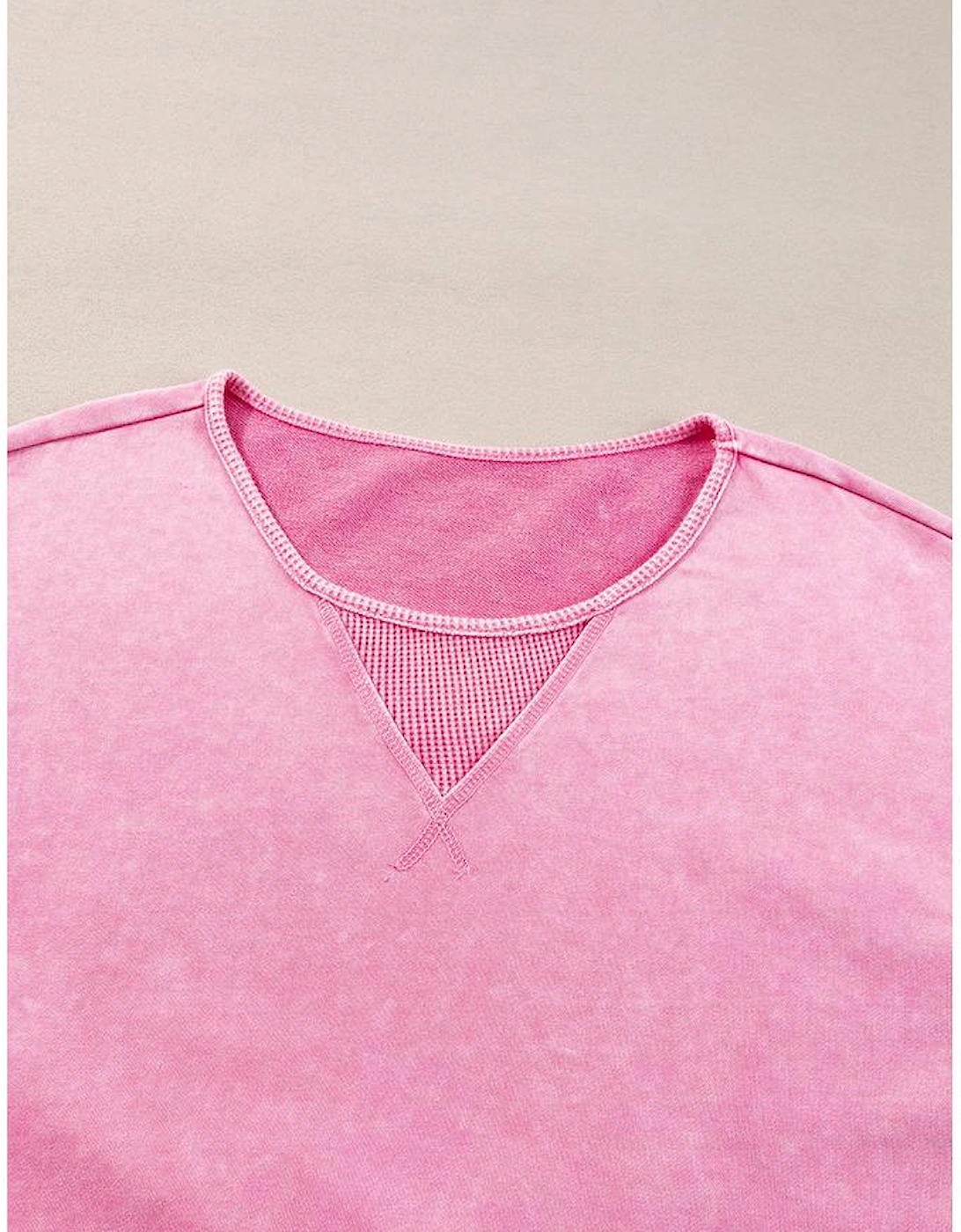 Pink Plus Size Mineral Wash Drop Shoulder Round Neck Sweatshirt