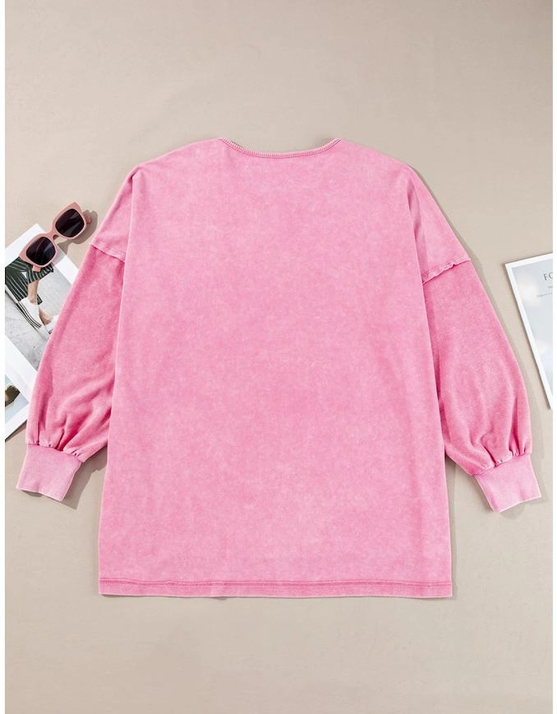Pink Plus Size Mineral Wash Drop Shoulder Round Neck Sweatshirt