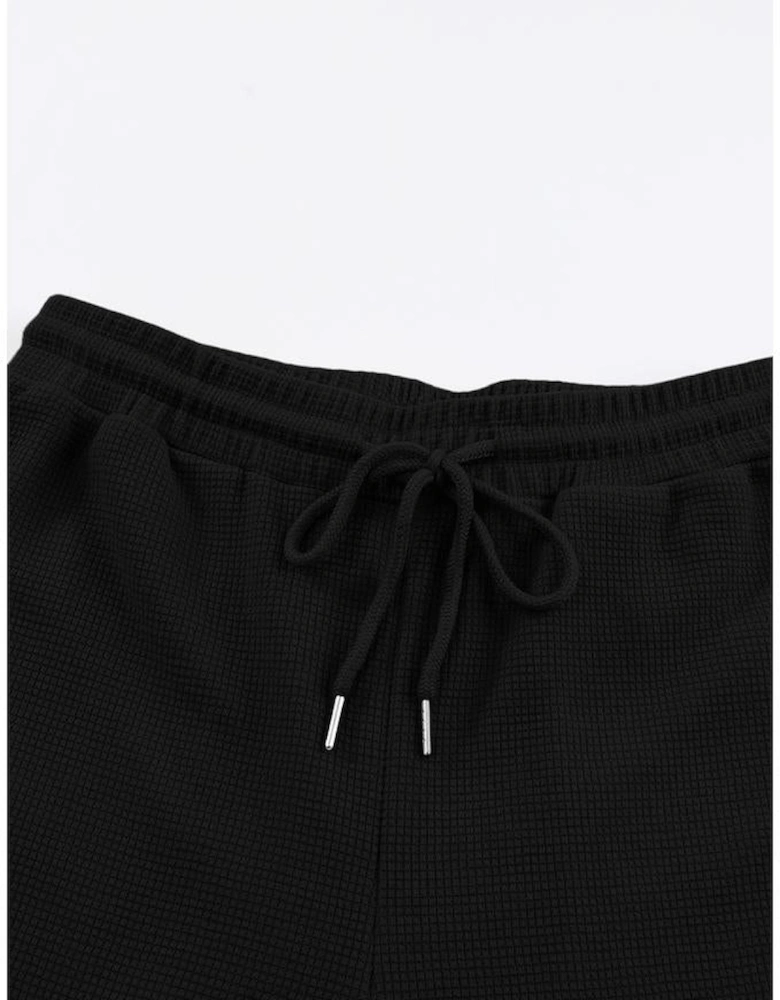 Black Waffle Texture Cargo Pocket Jogger Pants