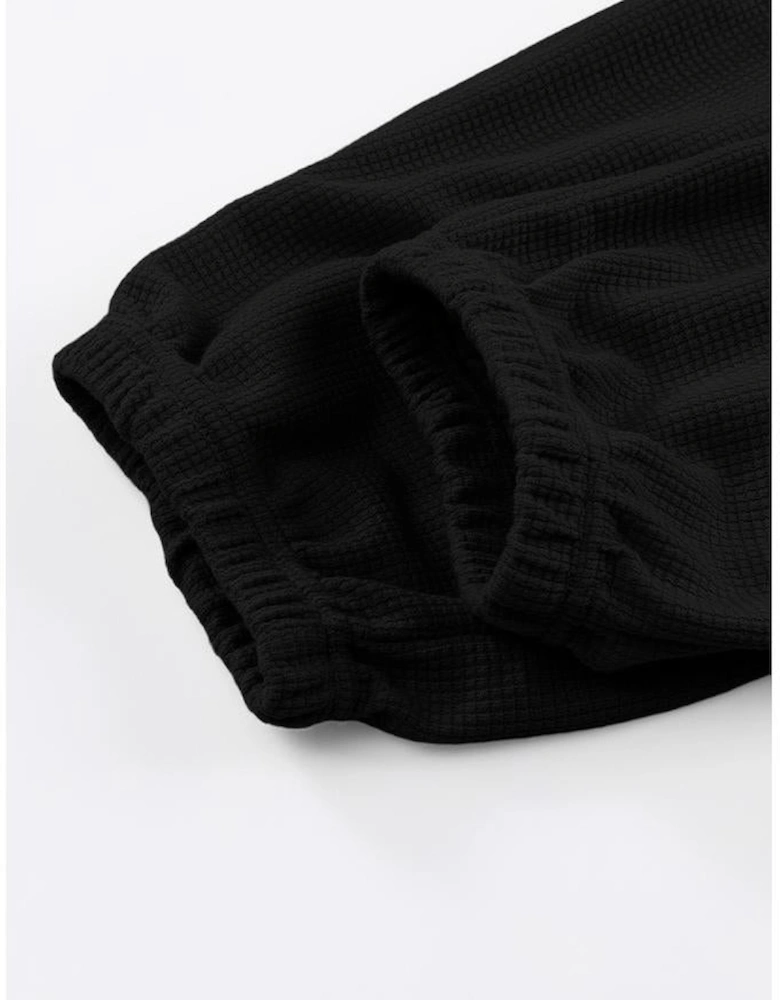 Black Waffle Texture Cargo Pocket Jogger Pants