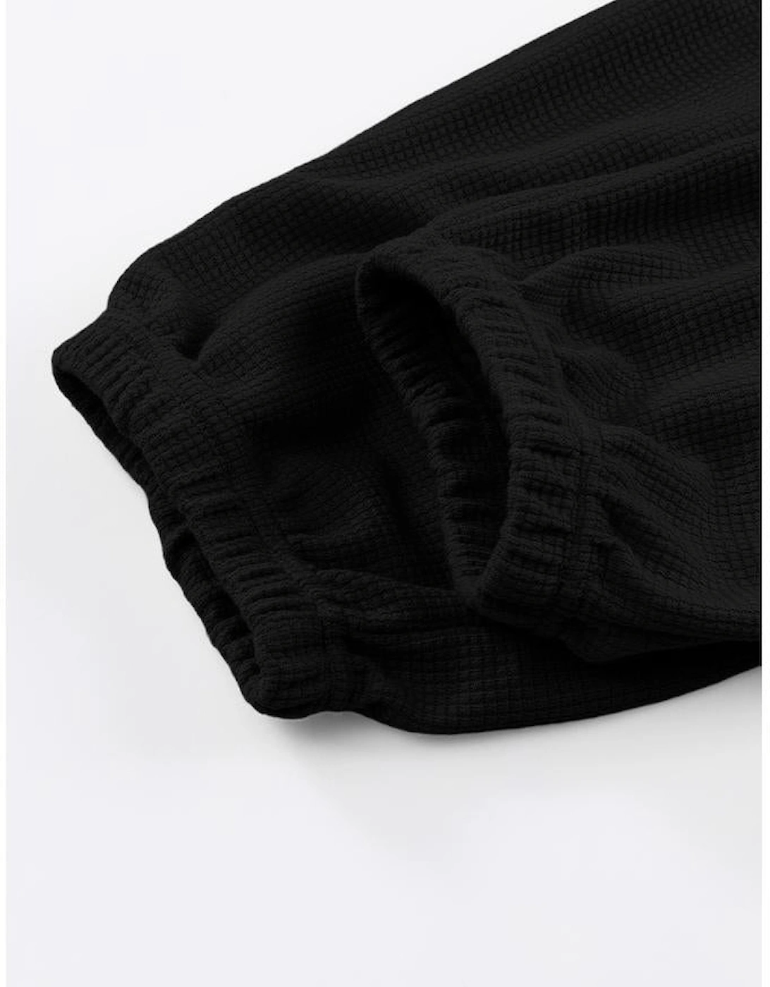 Black Waffle Texture Cargo Pocket Jogger Pants