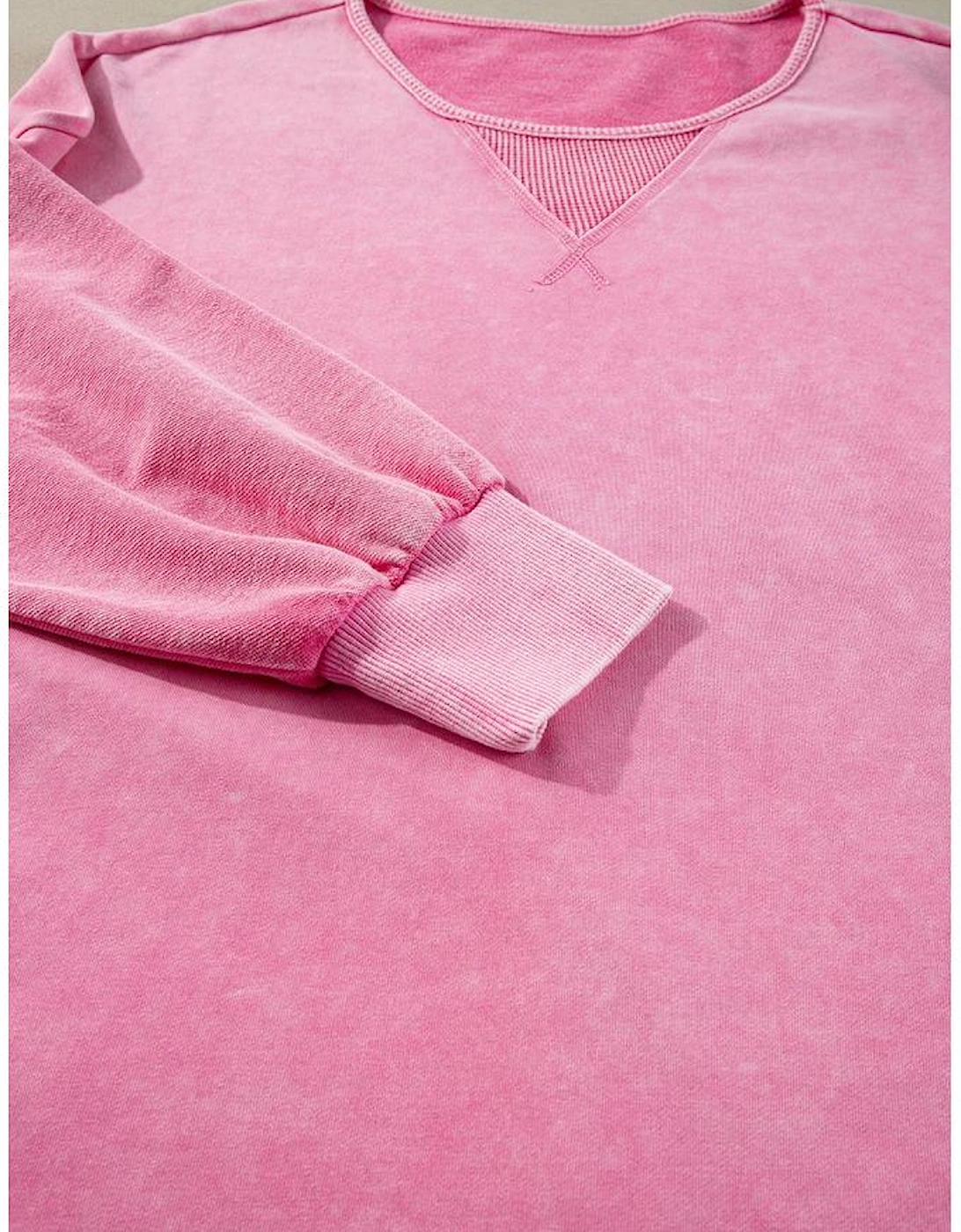 Pink Plus Size Mineral Wash Drop Shoulder Round Neck Sweatshirt