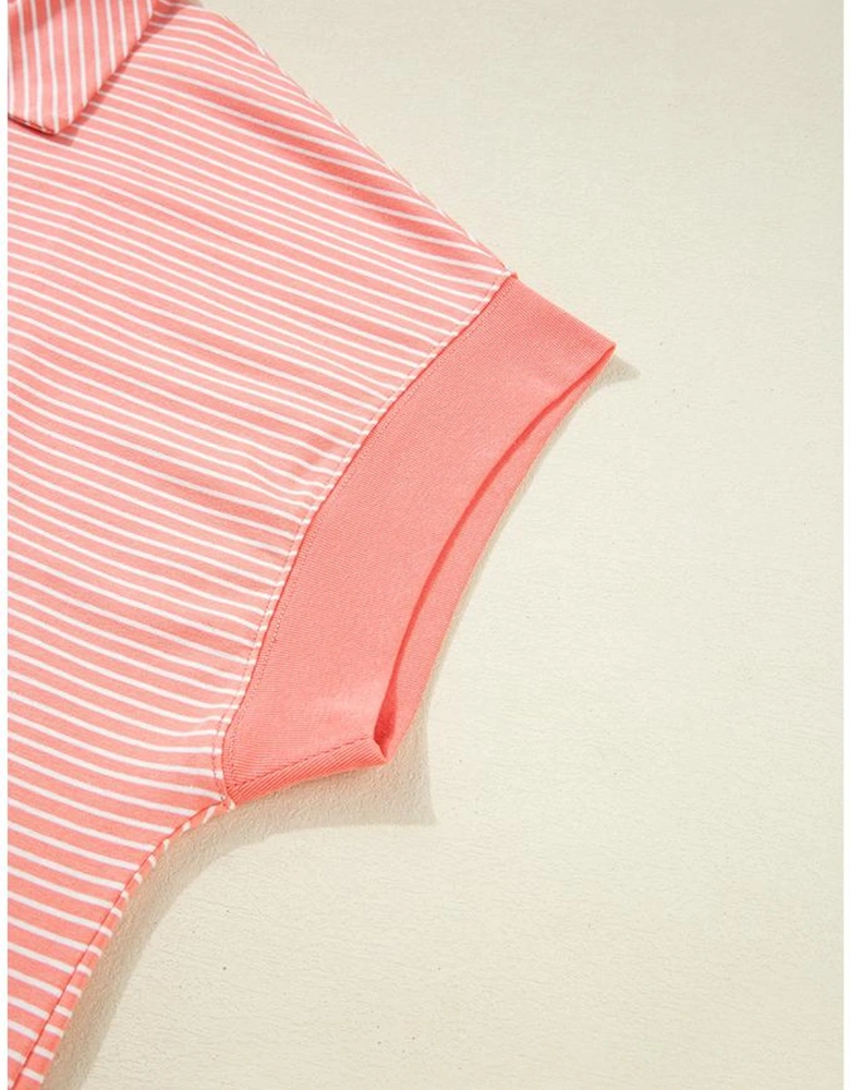 Orange Stripe Loose Polo T Shirt and Shorts Plus Size 2pcs Outfit