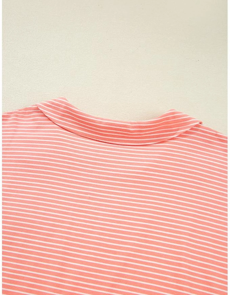 Orange Stripe Loose Polo T Shirt and Shorts Plus Size 2pcs Outfit