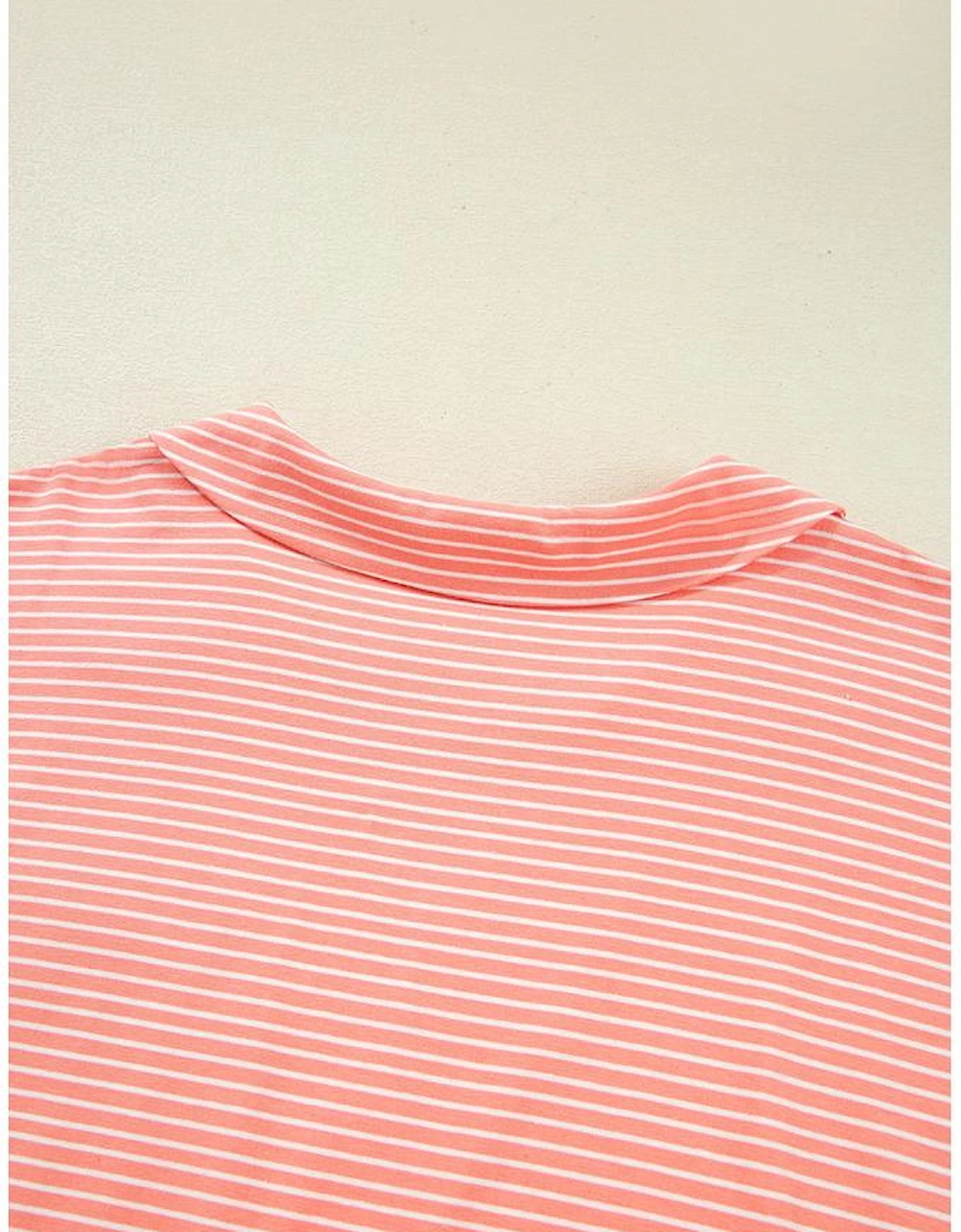 Orange Stripe Loose Polo T Shirt and Shorts Plus Size 2pcs Outfit