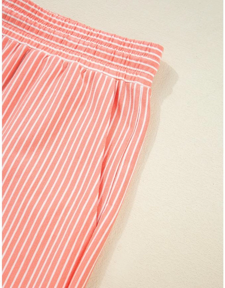 Orange Stripe Loose Polo T Shirt and Shorts Plus Size 2pcs Outfit