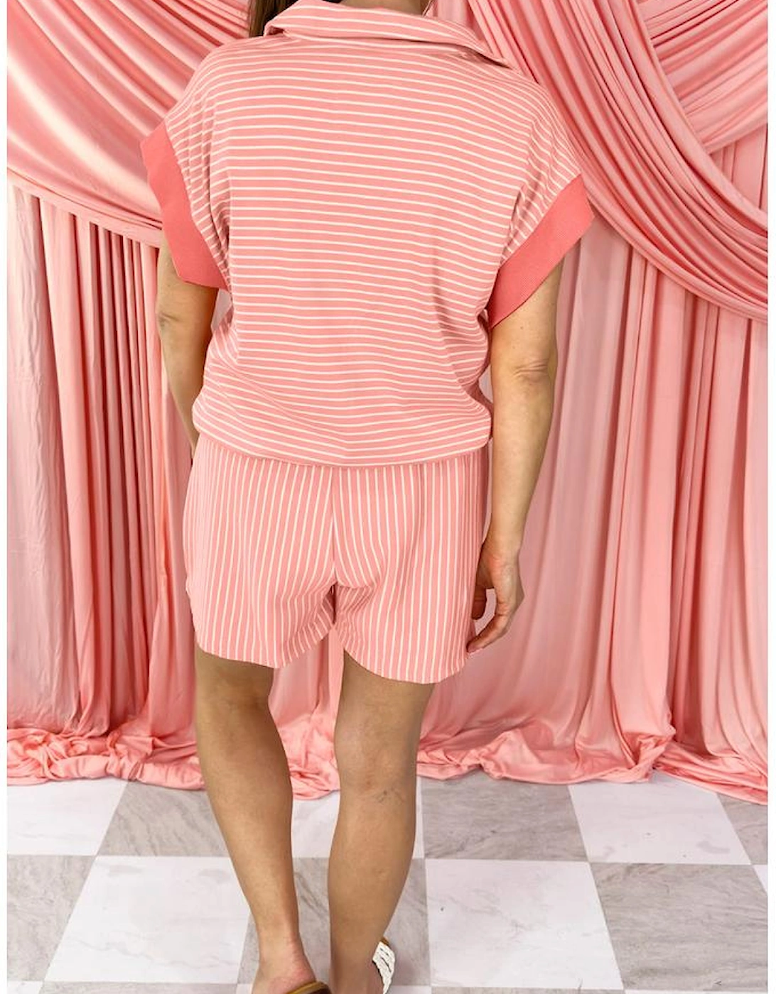 Orange Stripe Loose Polo T Shirt and Shorts Plus Size 2pcs Outfit, 15 of 14