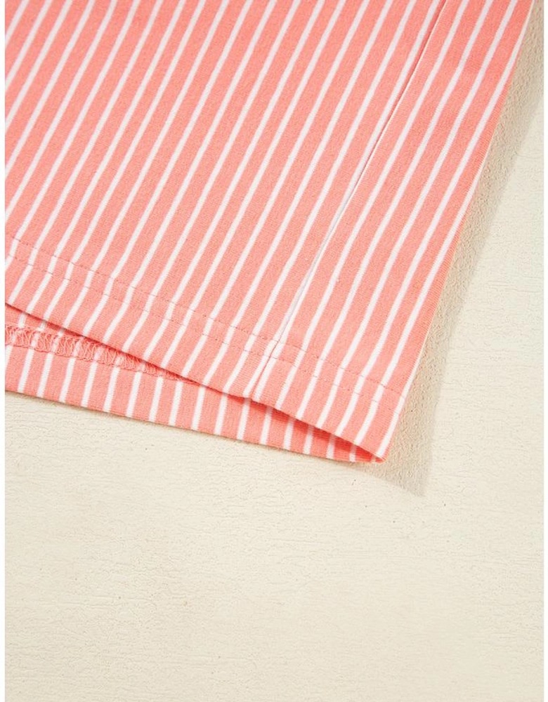 Orange Stripe Loose Polo T Shirt and Shorts Plus Size 2pcs Outfit