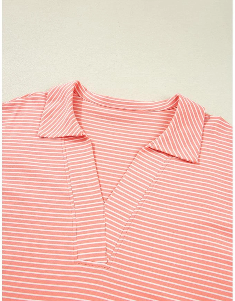 Orange Stripe Loose Polo T Shirt and Shorts Plus Size 2pcs Outfit