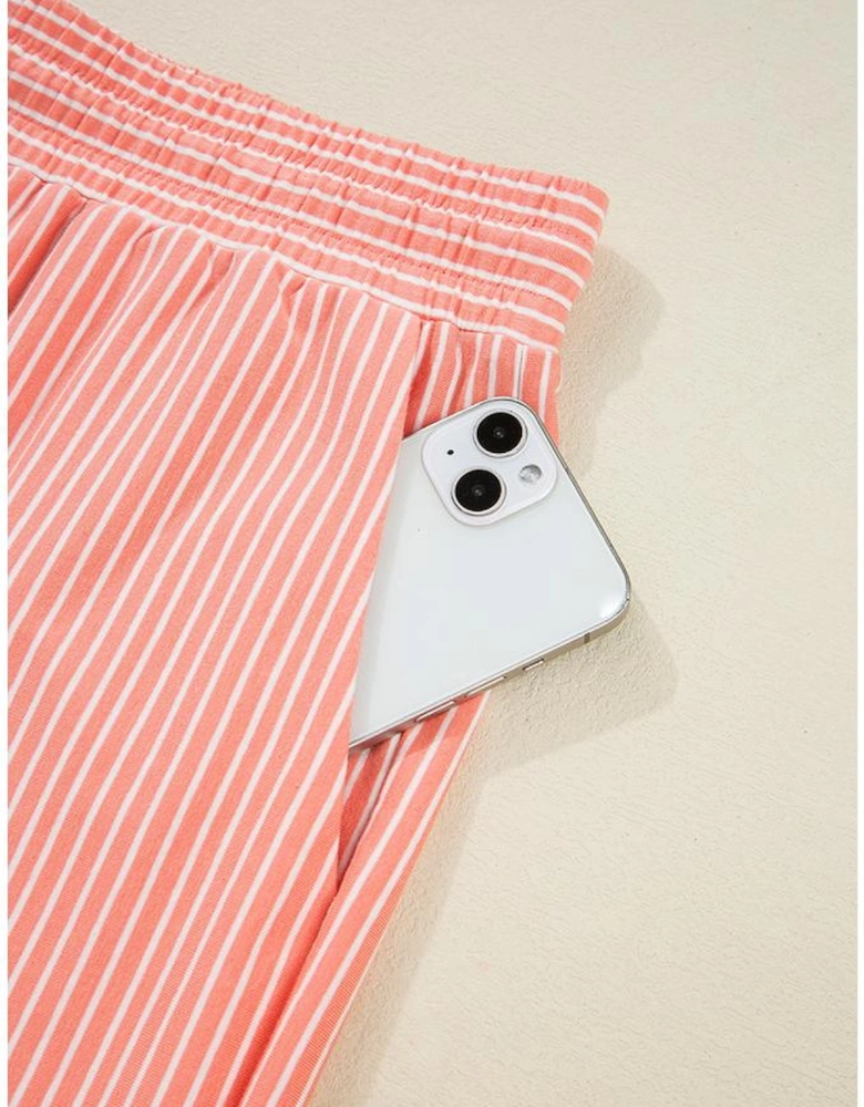 Orange Stripe Loose Polo T Shirt and Shorts Plus Size 2pcs Outfit