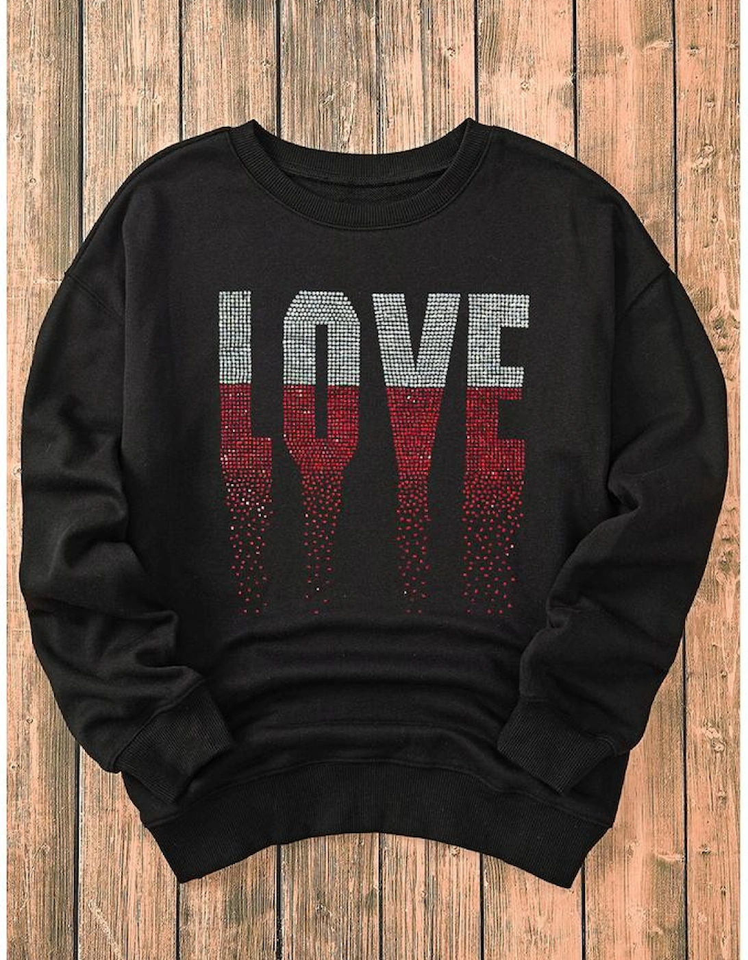 Black Rhinestone LOVE Graphic Crewneck Valentines Sweatshirt